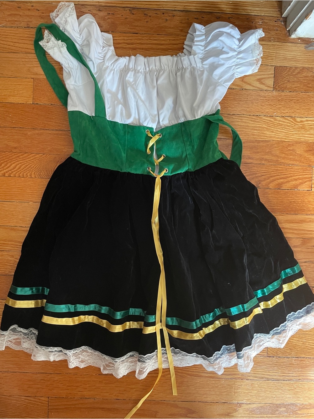 Women’s Green and Black Dirndl Dress with White Bodice